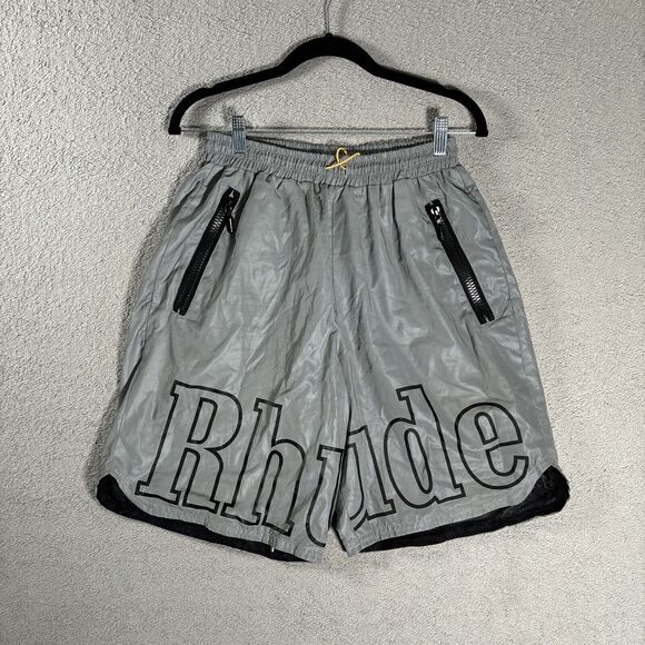 Rhude Shorts Men’s Size‎ XL Silver Reflective Logo Streetwear Athletic Elastic